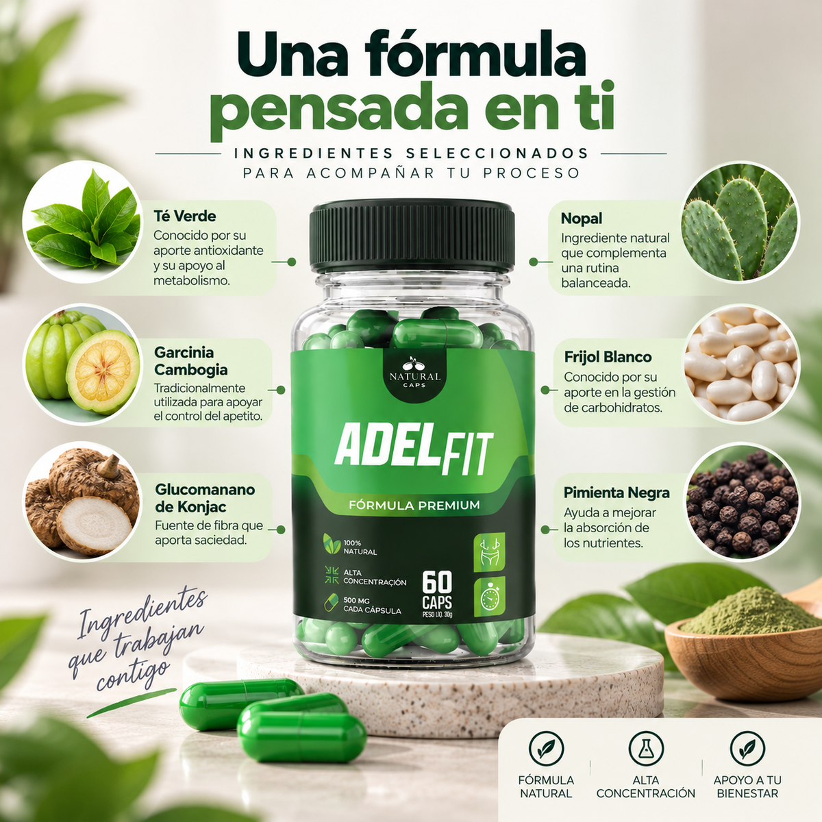 ADEL-FIT – Cápsulas para Control de Peso, Apetito y Metabolismo | 60 Cápsulas
