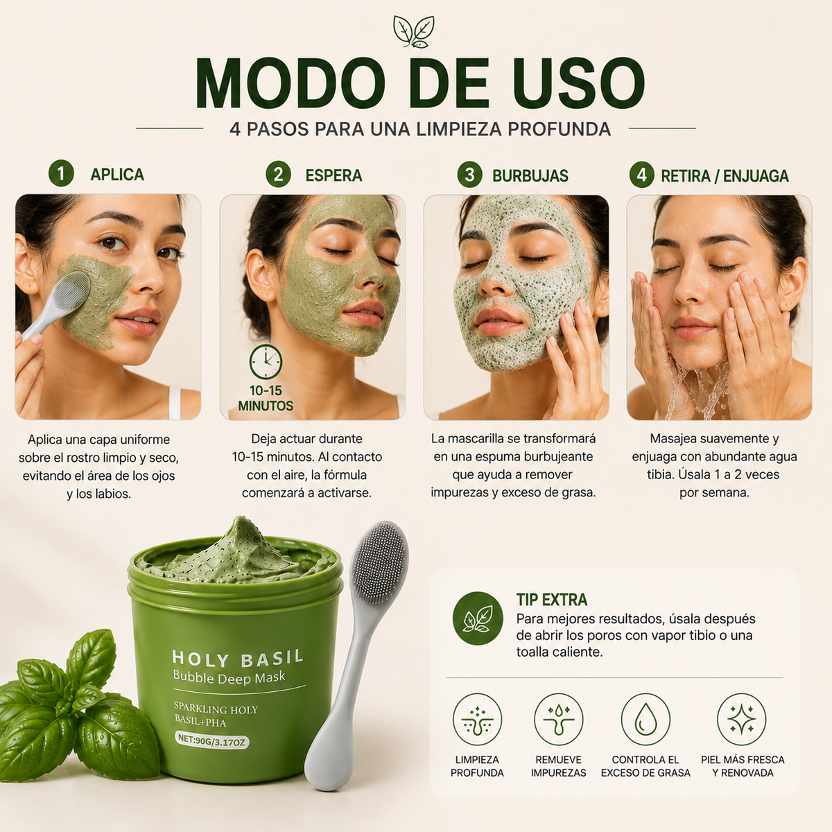 Mascarilla Facial Burbujas de Albahaca